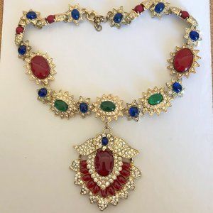 Vintage Multi Color Cabochon Necklace in a gold tone